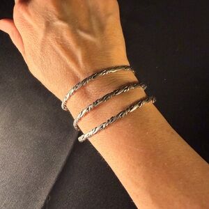 Set of 3 VTG Bangle Bracelets Sterling Silver 925 Braided 33.3 G Stamped Mexico